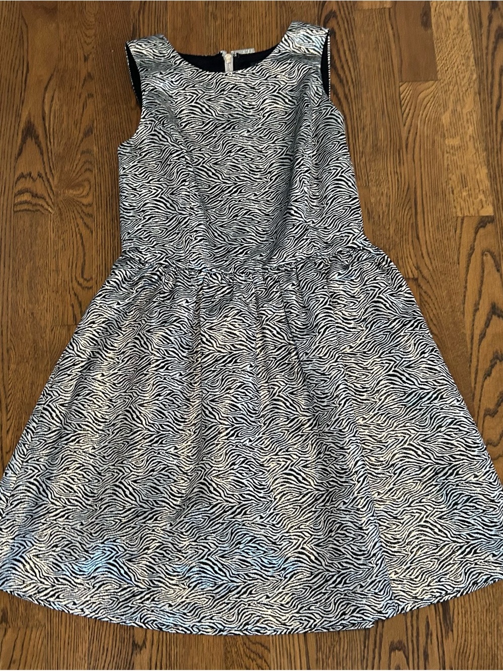 Kensie Black and Silver Zebra-Print Sleeveless Dress cocktail metallic